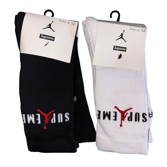 Supreme Jordan Other - Supreme Jordan Jumpman Crew Socks Black White Mens Size L 7-12 EUR 42-46 4 Pairs